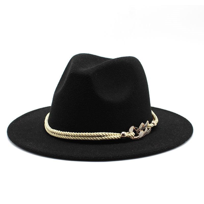 White Elegant Wide Brim Simple Hat Summer Women Lady Retro Wide Brim Hat Charming Fedora Hat Solid Color Fedoras Hat With Chain Men Women Cotton Comfortable Jazz Cap 56-58cm
