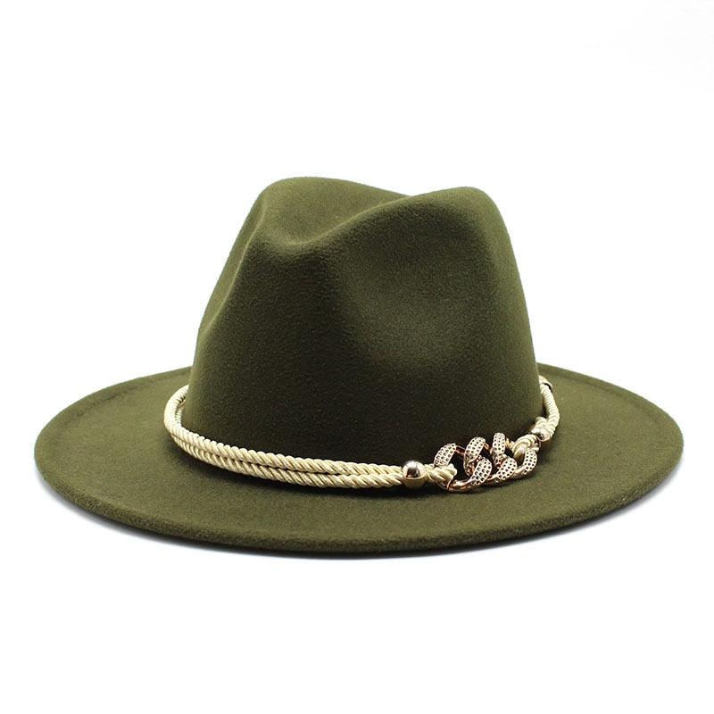 White Elegant Wide Brim Simple Hat Summer Women Lady Retro Wide Brim Hat Charming Fedora Hat Solid Color Fedoras Hat With Chain Men Women Cotton Comfortable Jazz Cap 56-58cm