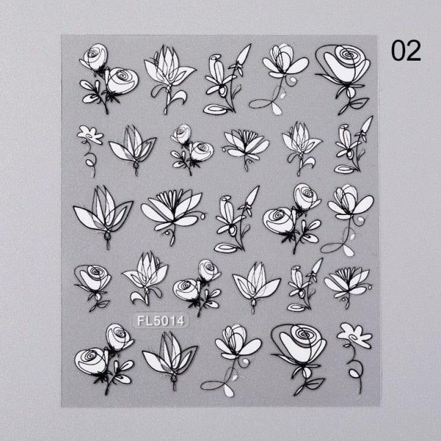 White Embossed Flower Lace 5D Sticker Decal Wedding Nail Art Designs Floral Flower Transfer Decal  Geometry  3D Wave Design Decoration for Women Girls Tape Nail Art Stickers Decal Decoration Geometry Transfer Decals Nail Art Decorations Decoration Decal