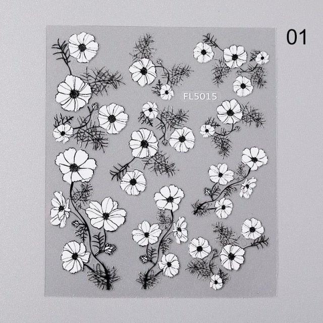 White Embossed Flower Lace 5D Sticker Decal Wedding Nail Art Designs Floral Flower Transfer Decal  Geometry  3D Wave Design Decoration for Women Girls Tape Nail Art Stickers Decal Decoration Geometry Transfer Decals Nail Art Decorations Decoration Decal