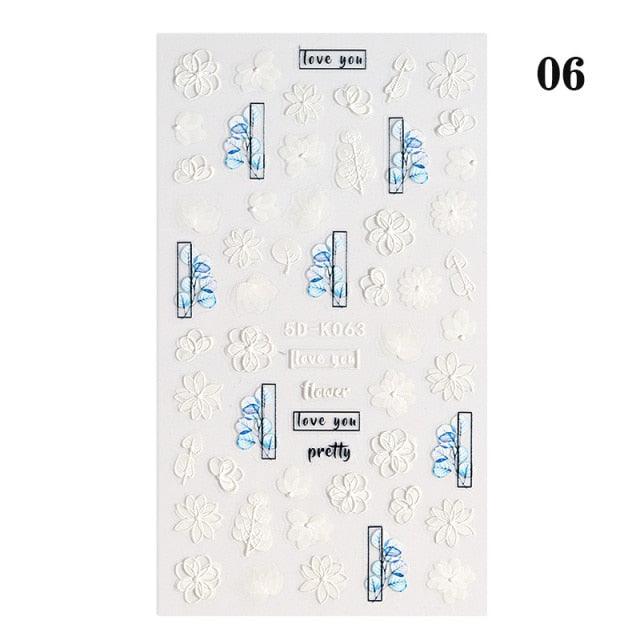 White Embossed Flower Lace 5D Sticker Decal Wedding Nail Art Designs Floral Flower Transfer Decal  Geometry  3D Wave Design Decoration for Women Girls Tape Nail Art Stickers Decal Decoration Geometry Transfer Decals Nail Art Decorations Decoration Decal