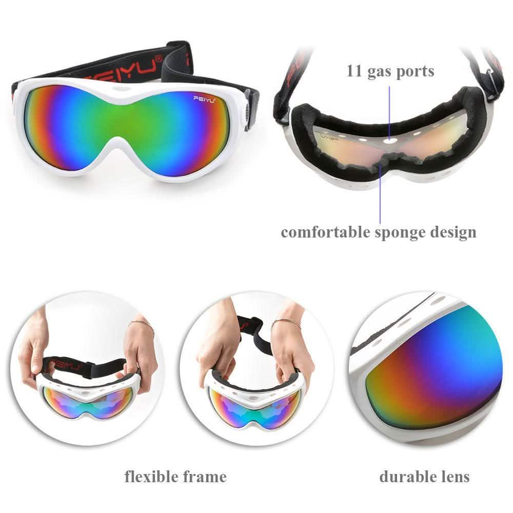 White for Kid Ski Goggles Double Anti Fog Lenses Sun Glasses