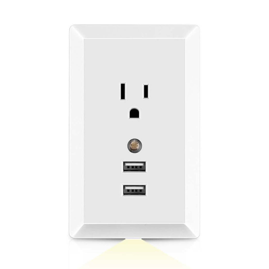 White Light Sensor Dual USB Wall Outlet