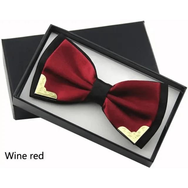 White Men Elegant Polyester Butterfly Bowtie Metal Corners Wedding Bowtie Party Bow Ties