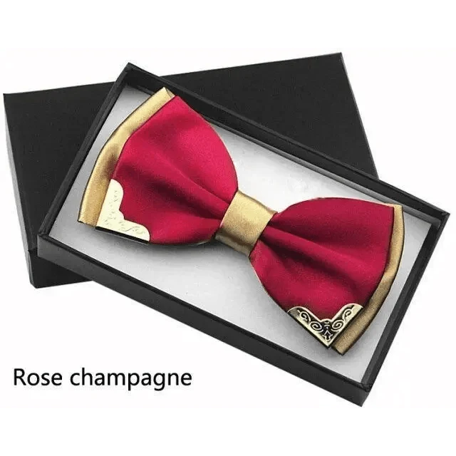 White Men Elegant Polyester Butterfly Bowtie Metal Corners Wedding Bowtie Party Bow Ties