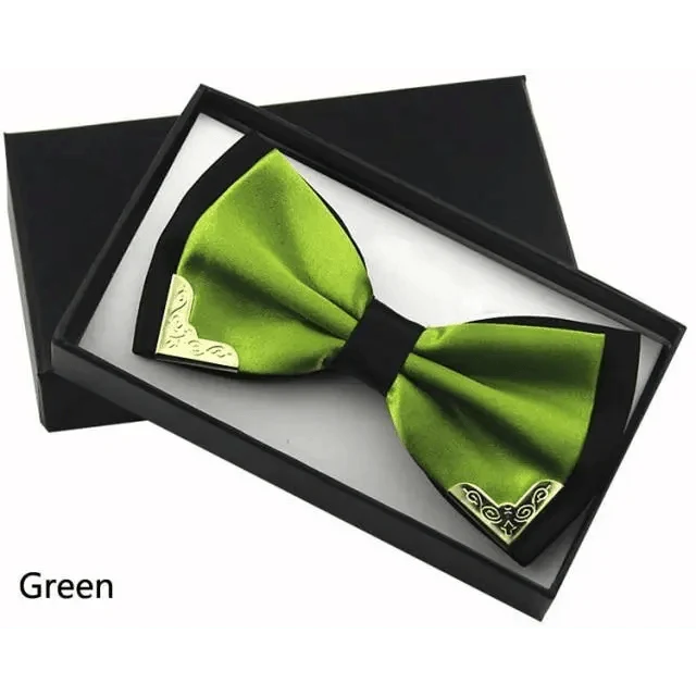 White Men Elegant Polyester Butterfly Bowtie Metal Corners Wedding Bowtie Party Bow Ties