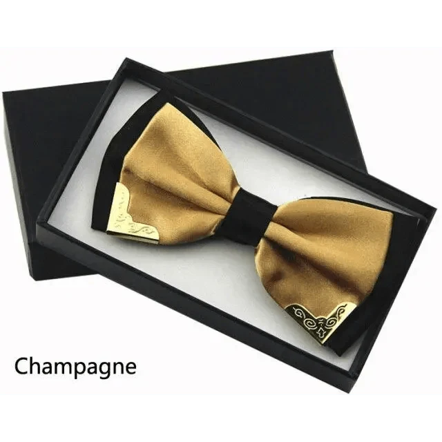 White Men Elegant Polyester Butterfly Bowtie Metal Corners Wedding Bowtie Party Bow Ties