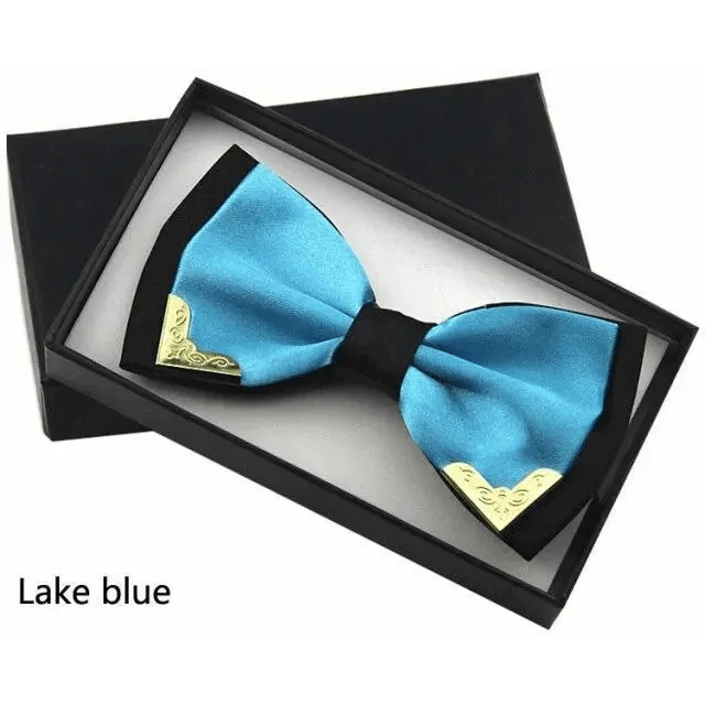White Men Elegant Polyester Butterfly Bowtie Metal Corners Wedding Bowtie Party Bow Ties