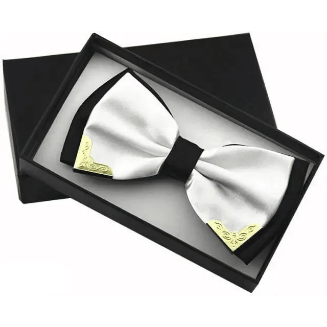 White Men Elegant Polyester Butterfly Bowtie Metal Corners Wedding Bowtie Party Bow Ties