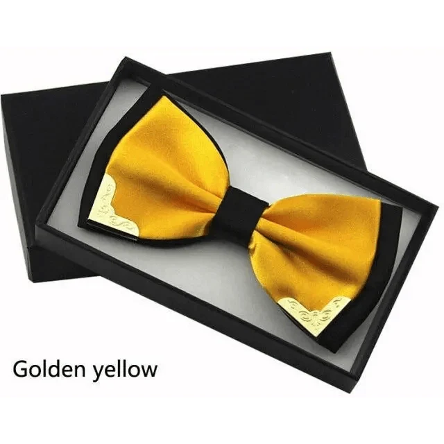 White Men Elegant Polyester Butterfly Bowtie Metal Corners Wedding Bowtie Party Bow Ties