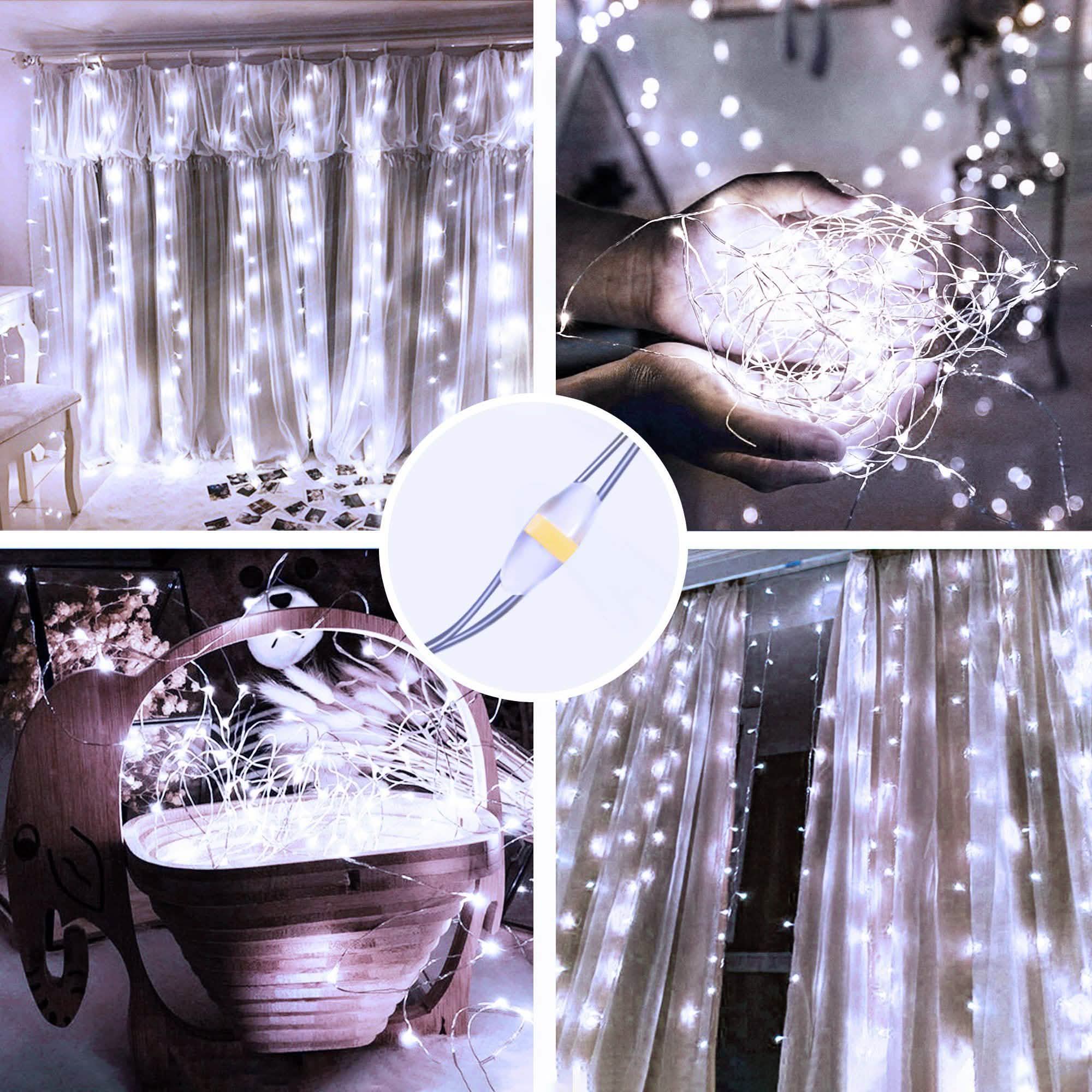White USB Remote Control 3x3M 300LED String Lights Waterproof