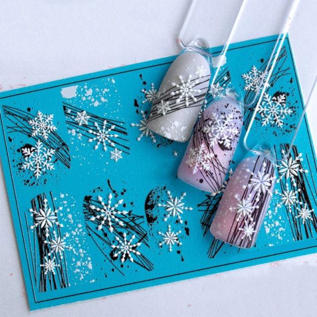 Winter Christmas Acrylic Engraved Nail Sticker Colorful Snow Design Decals Nail Water Slide Decals Nail Art Stickers Decals Christmas Snowflake Bronzing Christmas Slider Nail Art 3D Decals Decoration  Decals Snowflakes Elk Bear Christmas Xmas Stickers
