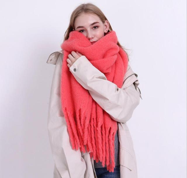 Winter Thick Soft Solid Color Warm Scarf Cashmere Hijabs Lightweight Warm Scarves Wraps Elegant Big Tassels Shawl Long Stole Mufflers For Women