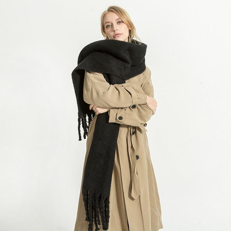 Winter Thick Soft Solid Color Warm Scarf Cashmere Hijabs Lightweight Warm Scarves Wraps Elegant Big Tassels Shawl Long Stole Mufflers For Women