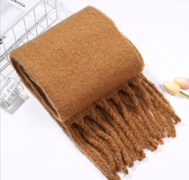 Winter Thick Soft Solid Color Warm Scarf Cashmere Hijabs Lightweight Warm Scarves Wraps Elegant Big Tassels Shawl Long Stole Mufflers For Women