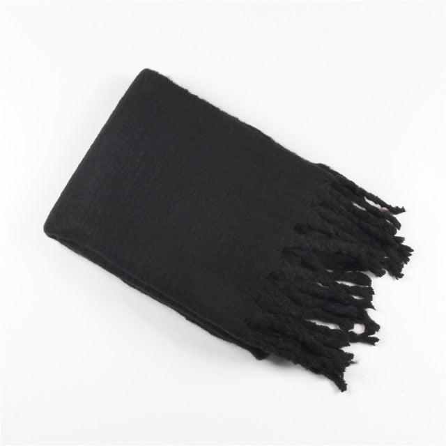 Winter Thick Soft Solid Color Warm Scarf Cashmere Hijabs Lightweight Warm Scarves Wraps Elegant Big Tassels Shawl Long Stole Mufflers For Women
