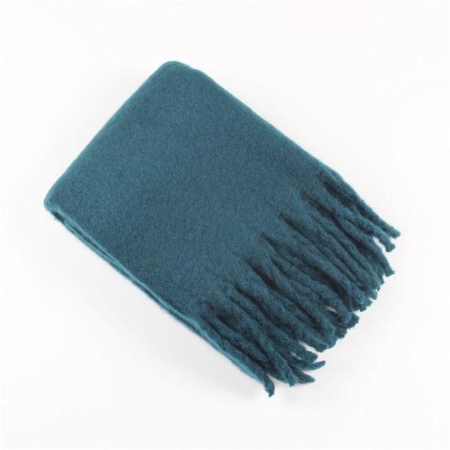 Winter Thick Soft Solid Color Warm Scarf Cashmere Hijabs Lightweight Warm Scarves Wraps Elegant Big Tassels Shawl Long Stole Mufflers For Women