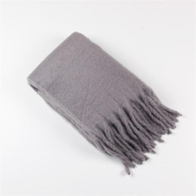 Winter Thick Soft Solid Color Warm Scarf Cashmere Hijabs Lightweight Warm Scarves Wraps Elegant Big Tassels Shawl Long Stole Mufflers For Women