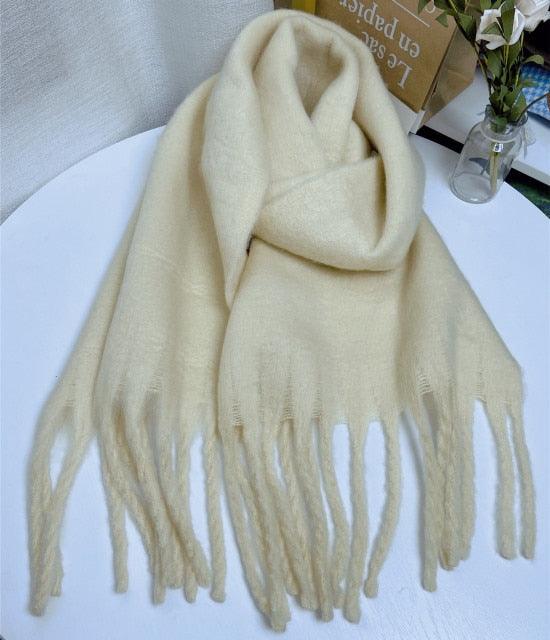 Winter Thick Soft Solid Color Warm Scarf Cashmere Hijabs Lightweight Warm Scarves Wraps Elegant Big Tassels Shawl Long Stole Mufflers For Women