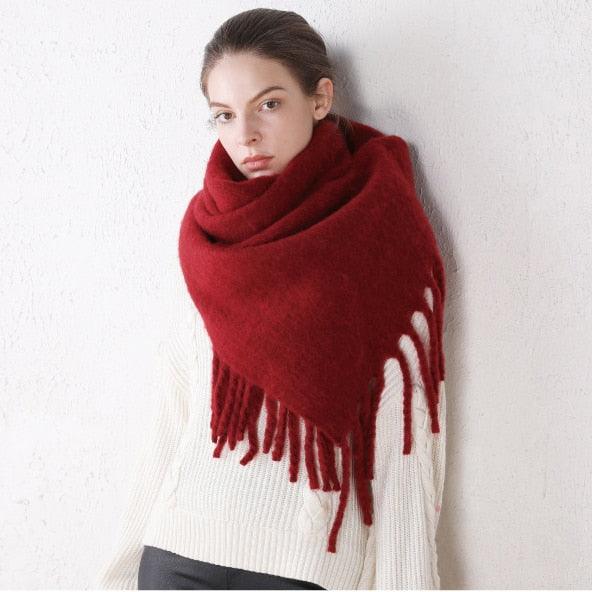 Winter Thick Soft Solid Color Warm Scarf Cashmere Hijabs Lightweight Warm Scarves Wraps Elegant Big Tassels Shawl Long Stole Mufflers For Women