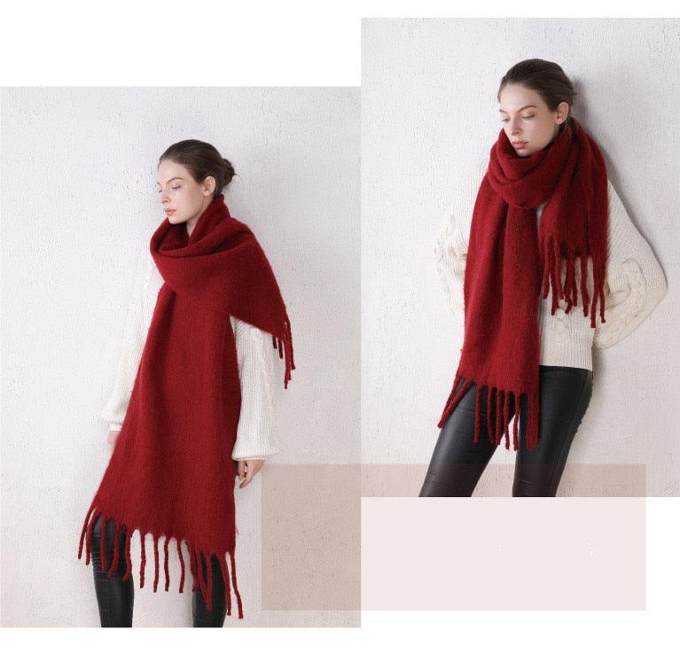 Winter Thick Soft Solid Color Warm Scarf Cashmere Hijabs Lightweight Warm Scarves Wraps Elegant Big Tassels Shawl Long Stole Mufflers For Women