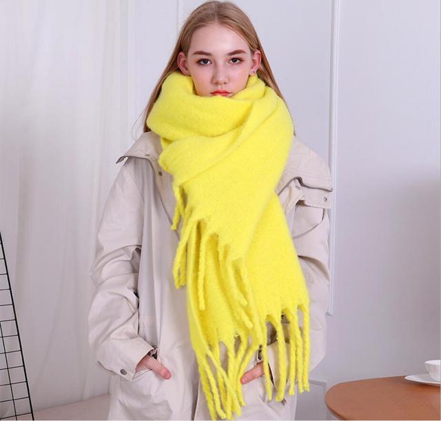 Winter Thick Soft Solid Color Warm Scarf Cashmere Hijabs Lightweight Warm Scarves Wraps Elegant Big Tassels Shawl Long Stole Mufflers For Women