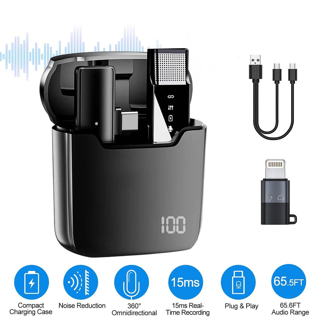 Wireless Clip On Microphone with Charging Case