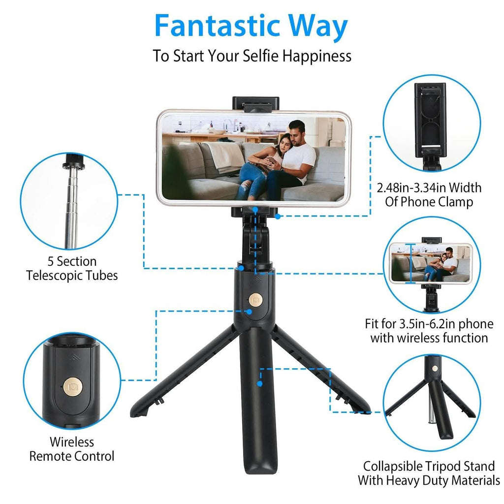 Wireless Selfie Stick Extendable Tripod with Detachable Remote Shutter for 3.5-6.2" Phone