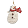 Wood and Fur Snowman Ornament - Grey Snow Hat