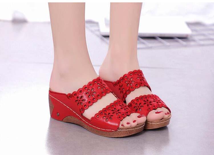 Woman Sandals For Beach Slip On Fashion Sandals Women Thick Bottom Footwear Flat Sandals Soft Leather Vintage Summer Casual Non-Slip Beach Platform Shoes Sandals