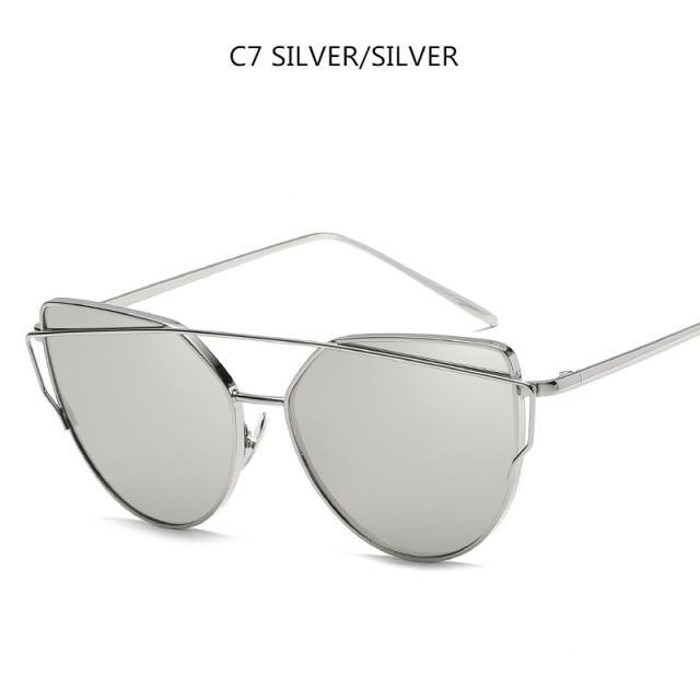 Women Fashion Cat Eye Sunglasses For Women Luxury Design Mirror Lens Vintage Summer Sun Glasses Rose Gold MetalCat Eye Sunglasses for Women Fashion Designer Style