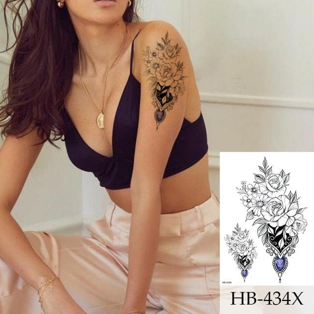 Women Luxury Temporary Stickers Realistic Body Tattoo Flowers Bird Elegant Big Design