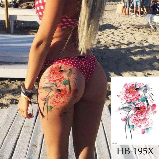 Women Luxury Temporary Stickers Realistic Body Tattoo Flowers Bird Elegant Big Design
