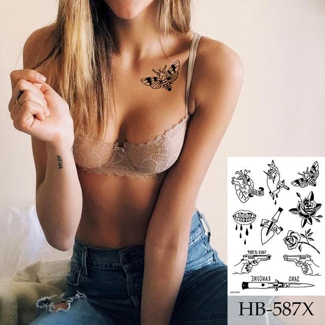 Women Luxury Temporary Stickers Realistic Body Tattoo Flowers Bird Elegant Big Design