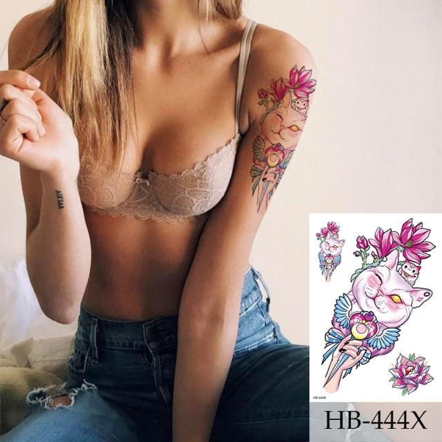 Women Luxury Temporary Stickers Realistic Body Tattoo Flowers Bird Elegant Big Design