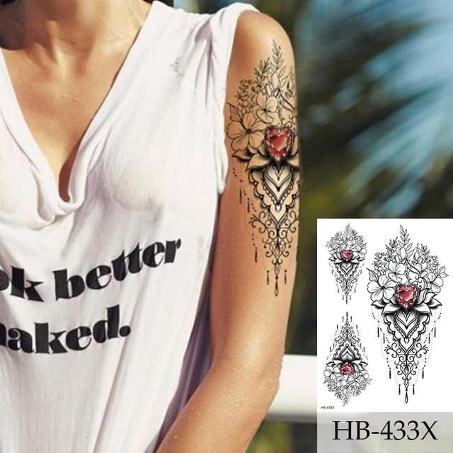 Women Luxury Temporary Stickers Realistic Body Tattoo Flowers Bird Elegant Big Design