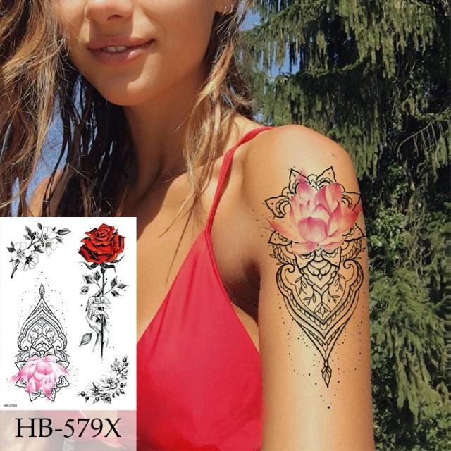 Women Luxury Temporary Stickers Realistic Body Tattoo Flowers Bird Elegant Big Design