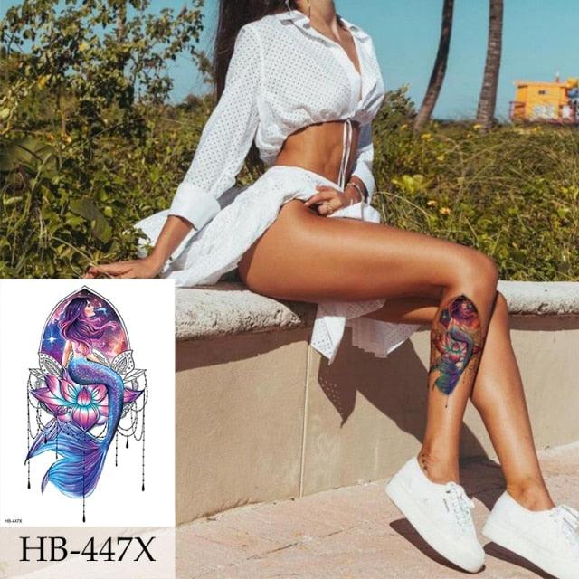 Women Luxury Temporary Stickers Realistic Body Tattoo Flowers Bird Elegant Big Design