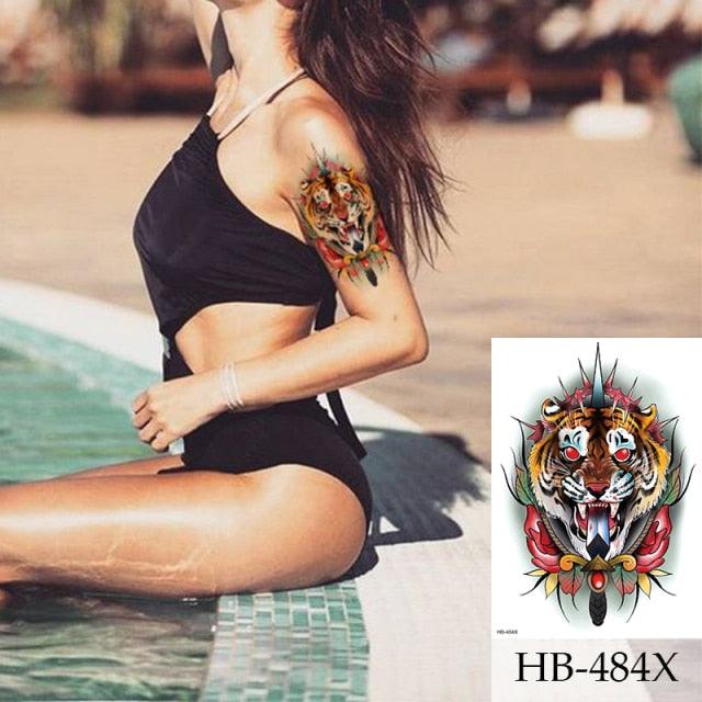 Women Luxury Temporary Stickers Realistic Body Tattoo Flowers Bird Elegant Big Design