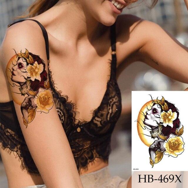 Women Luxury Temporary Stickers Realistic Body Tattoo Flowers Bird Elegant Big Design