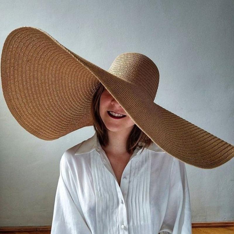 Women Oversized Foldable Summer Large Wide Hat Beach Straw Hat Cute Sun Cap Retro Foldable Handmade Big Hats Ladies UV Protection Hat Vintage Summer Sun Beach Hats