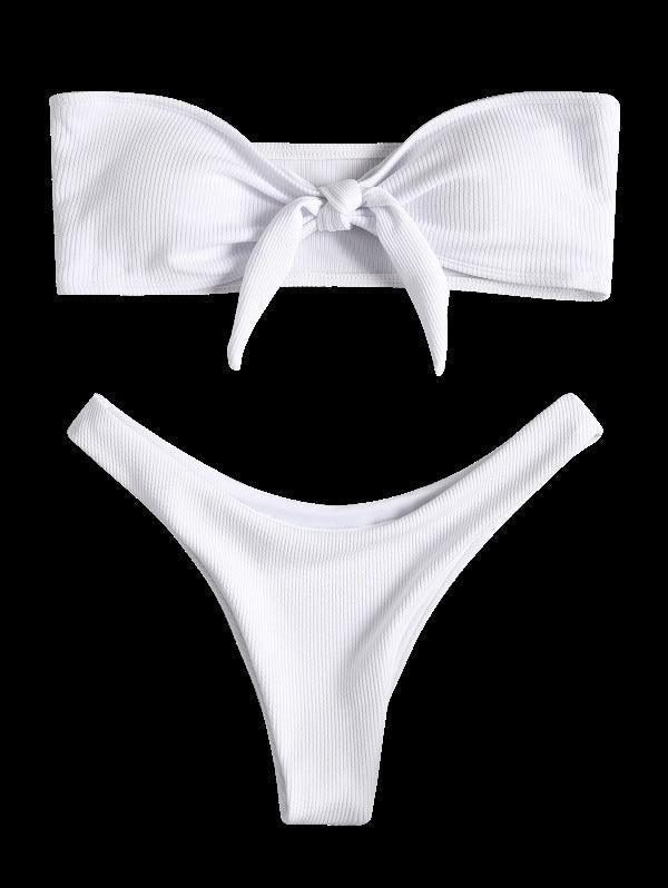 Women's Strapless Bowknot Split Bikini Swimsuit Swimming Suit For Women Women's Tie Knot Front Solid Color Bikini Set Swimsuit Bathing Suits High Cut Bikini Set Strapless Solid Color 2 Pieces Bathing Suit