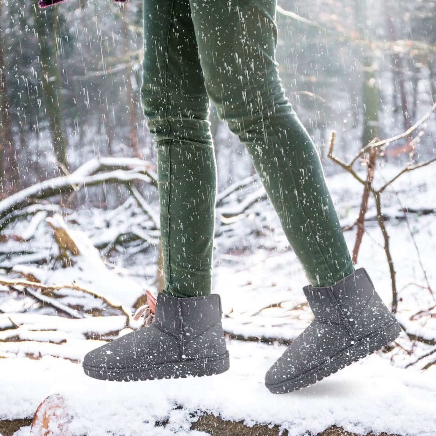 Women Suede Mid-Calf Snow Boot with Anti-slip Rubber Base