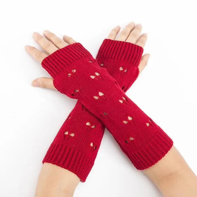 Women Vintage Gloves Hand Warmer Winter Gloves Women Arm Heart Mitten Warm Fingerless Gloves