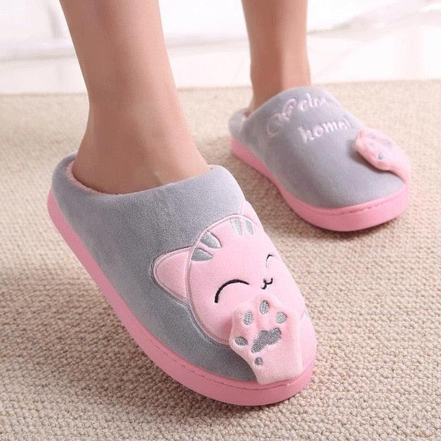 Women Winter Home Fur Slippers Cat Non-Slip Soft Warm House Indoor Bedroom Men Couples Memory Foam Floor Shoes Fluffy Slippers For Women Indoor Warm Furry Bedroom Slippers With Non Slip Outsole