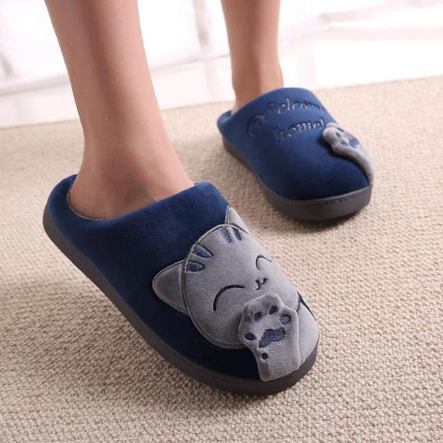 Women Winter Home Fur Slippers Cat Non-Slip Soft Warm House Indoor Bedroom Men Couples Memory Foam Floor Shoes Fluffy Slippers For Women Indoor Warm Furry Bedroom Slippers With Non Slip Outsole