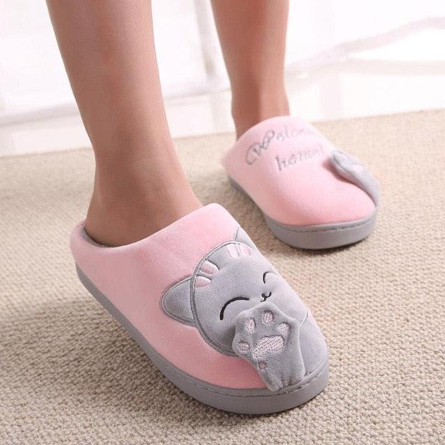 Women Winter Home Fur Slippers Cat Non-Slip Soft Warm House Indoor Bedroom Men Couples Memory Foam Floor Shoes Fluffy Slippers For Women Indoor Warm Furry Bedroom Slippers With Non Slip Outsole