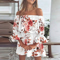 Women's 3/4 Length Sleeve Floral Ruffle Summer Spring Off Shoulder Dress