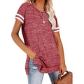 Womens Casual Tunic Tops Short Sleeve Crewneck Side Split Color Block T-Shirt