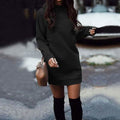 Women’s Fashion Solid Color Round Neck Cotton Pullover Dress